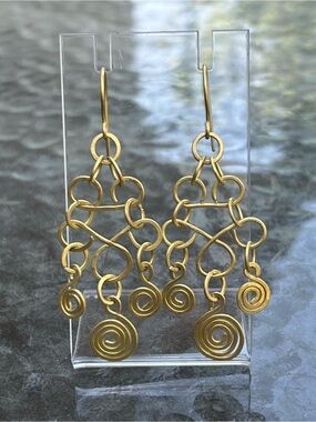 Genuine Brass Spiral Link Chandelier Earrings - Women Jewelry